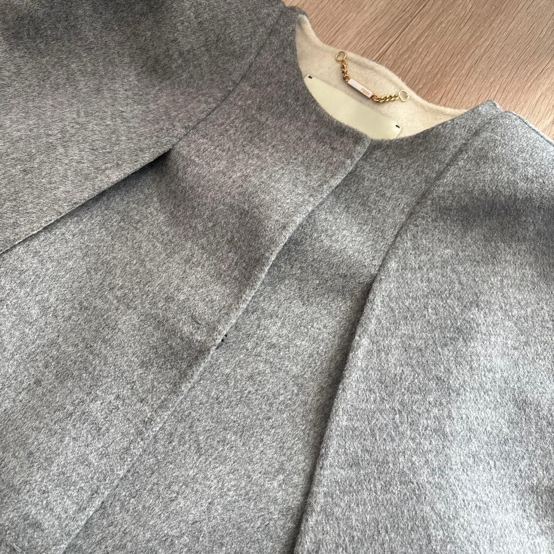 フェンディ ケープコート マント グレー ファーポケット 38 FENDI