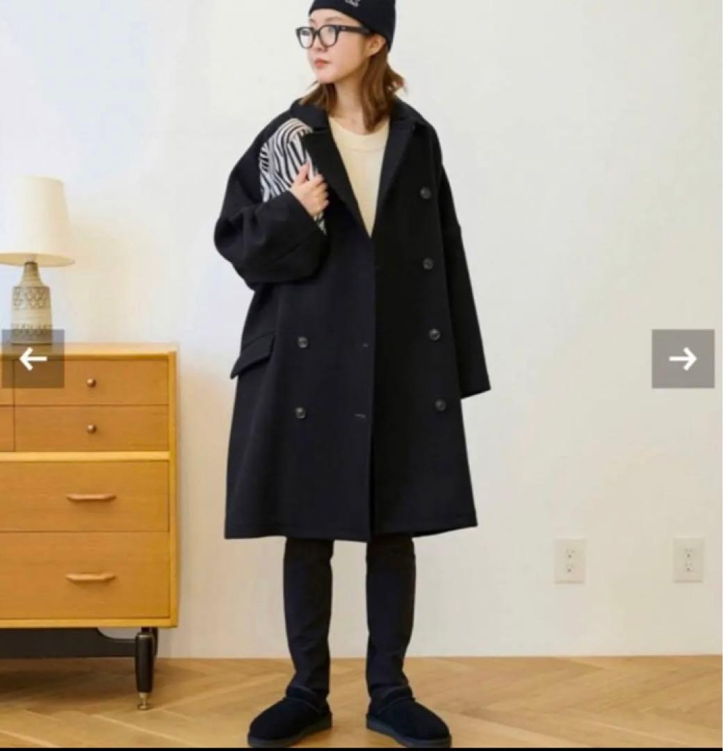 FRAMeWORKフレームワーク ロングPコート38 ネイビー タグ・ボタン付き