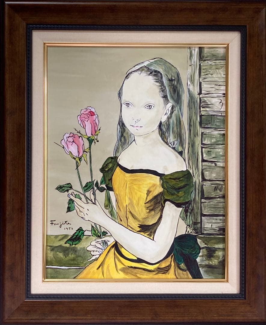藤田嗣治/レオナール ・フジタ ( 花を持つ少女 ) 代表作/ 油彩画(原画)