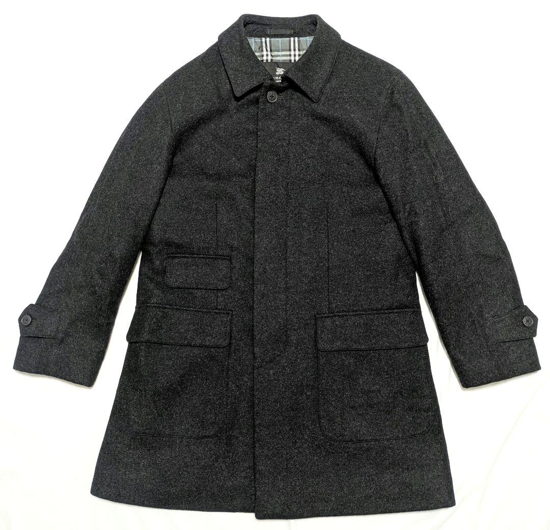 極美品 バーバリーブラックレーベル ウール ステンカラーコート ノバチェック L