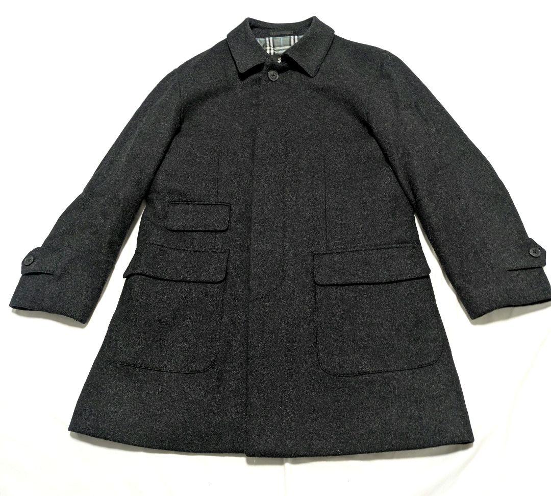 極美品 バーバリーブラックレーベル ウール ステンカラーコート ノバチェック L