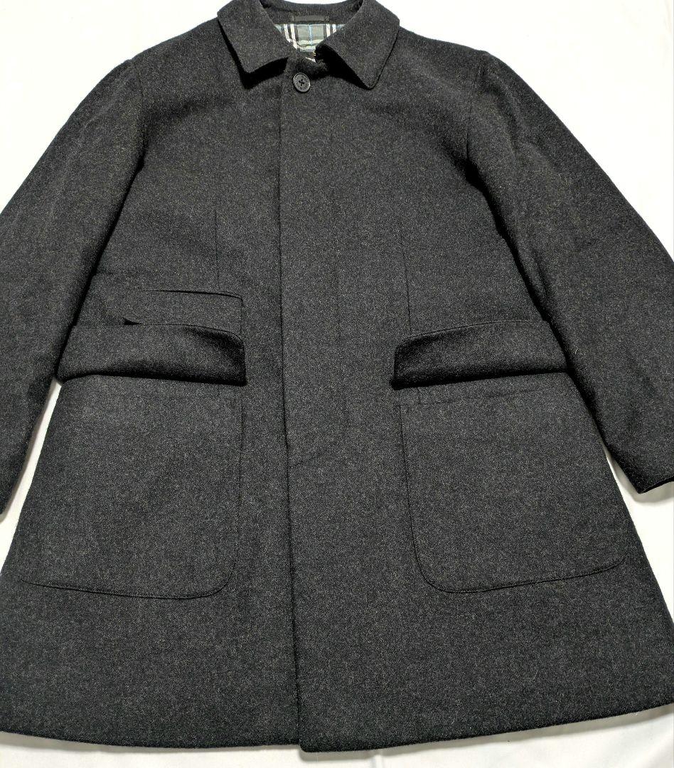 極美品 バーバリーブラックレーベル ウール ステンカラーコート ノバチェック L
