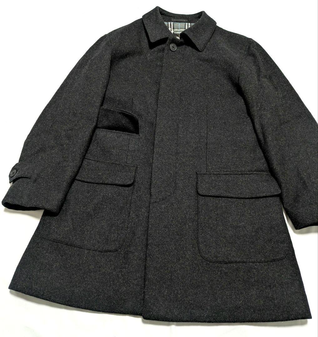 極美品 バーバリーブラックレーベル ウール ステンカラーコート ノバチェック L