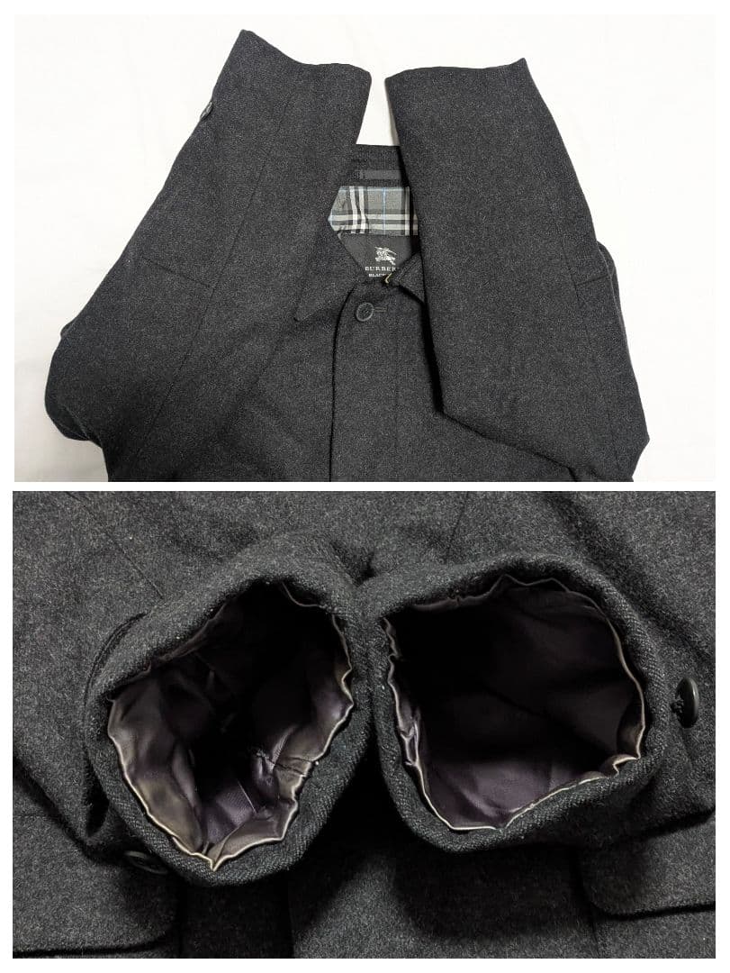 極美品 バーバリーブラックレーベル ウール ステンカラーコート ノバチェック L