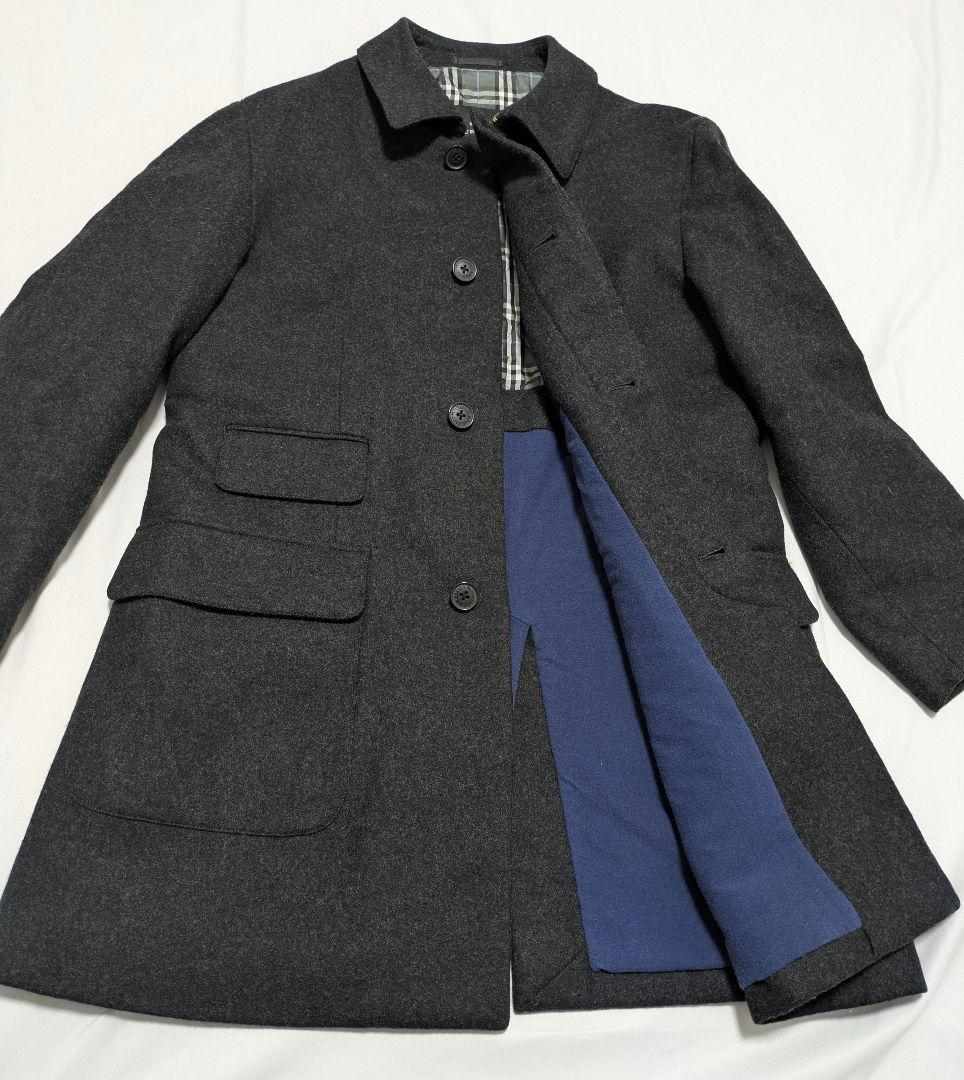 極美品 バーバリーブラックレーベル ウール ステンカラーコート ノバチェック L