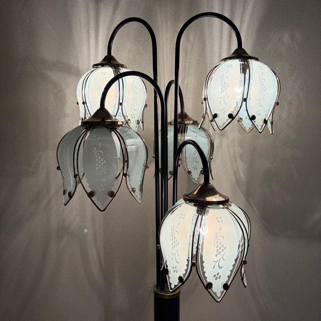 送料無料 アンティーク フロアスタンド スタンドライト 5灯 ガラスシェード