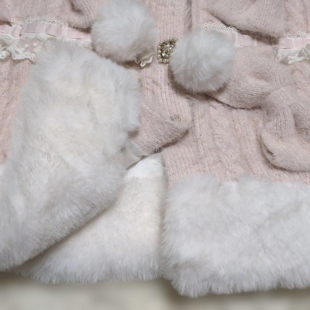 新品　リズリサ　ポンチョ　リボン　レース　ポンポン　ピンク