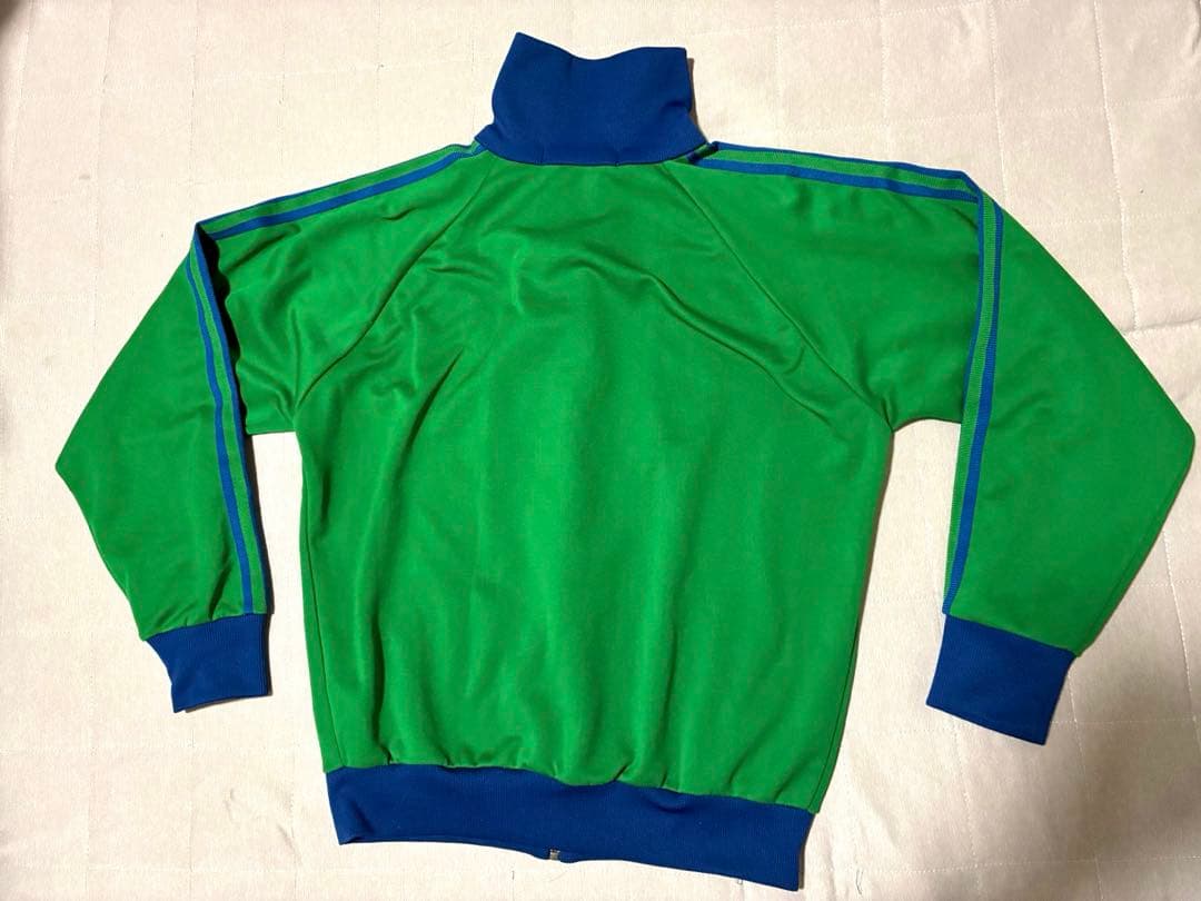 超希少☆80s デサント製 アディダス 刺繍ロゴ トラックジャケット 緑X青