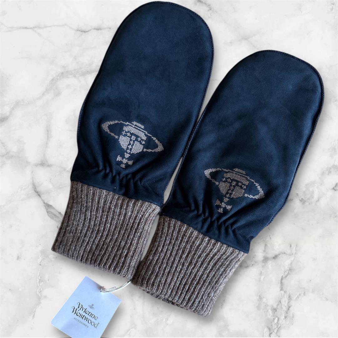 新品】ヴィヴィアン ウエストウッド BIG ORB メンズミトン手袋 羊革