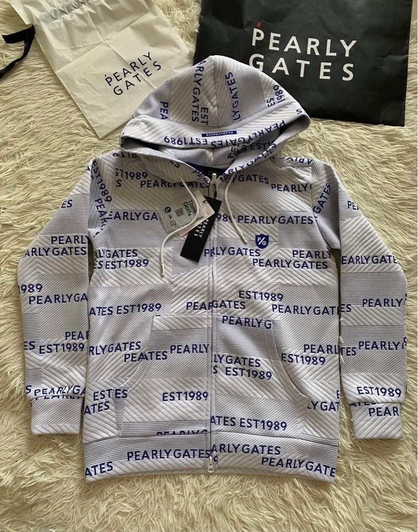 パーリーゲイツレディースパッチワークパフブリスター フルジップフーディロゴ柄0