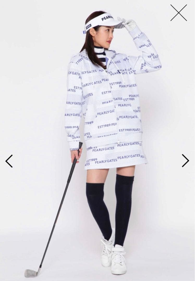 パーリーゲイツレディースパッチワークパフブリスター フルジップフーディロゴ柄0