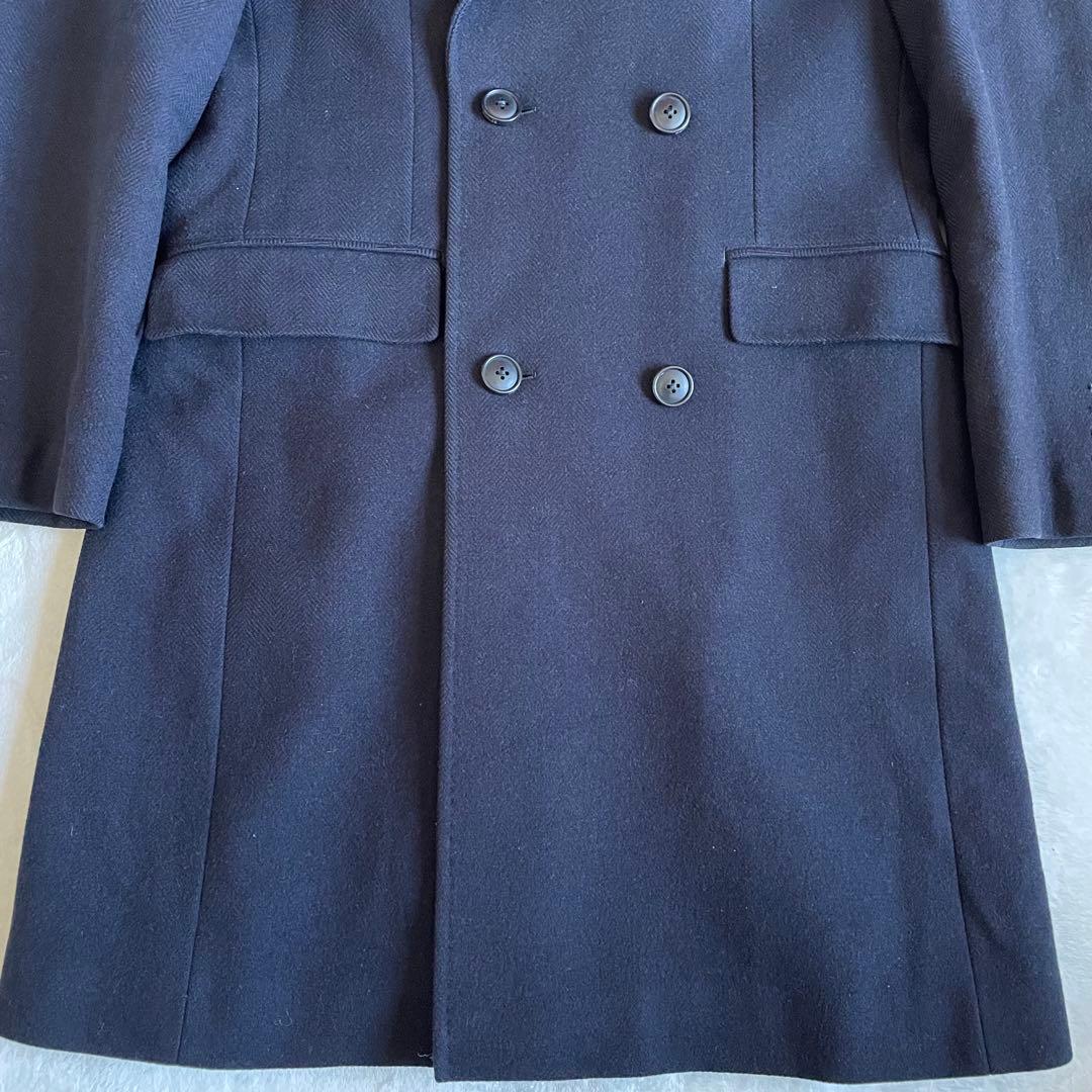 モアレス BEAMS ヘリンボーンカシミヤ混チェスターコート XL 紺