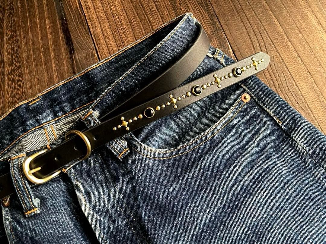 ナローロングベルト　真鍮　牛ヌメ　exca HTC CALEE