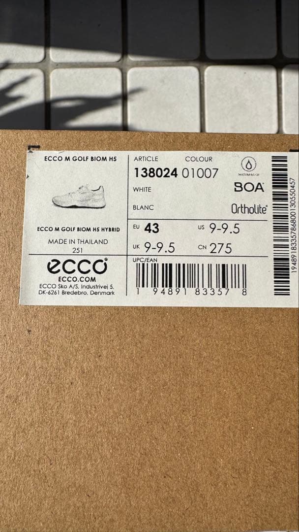 エコー BIOM H5 スパイクレス ゴルフシューズ　白　EU43 27cm