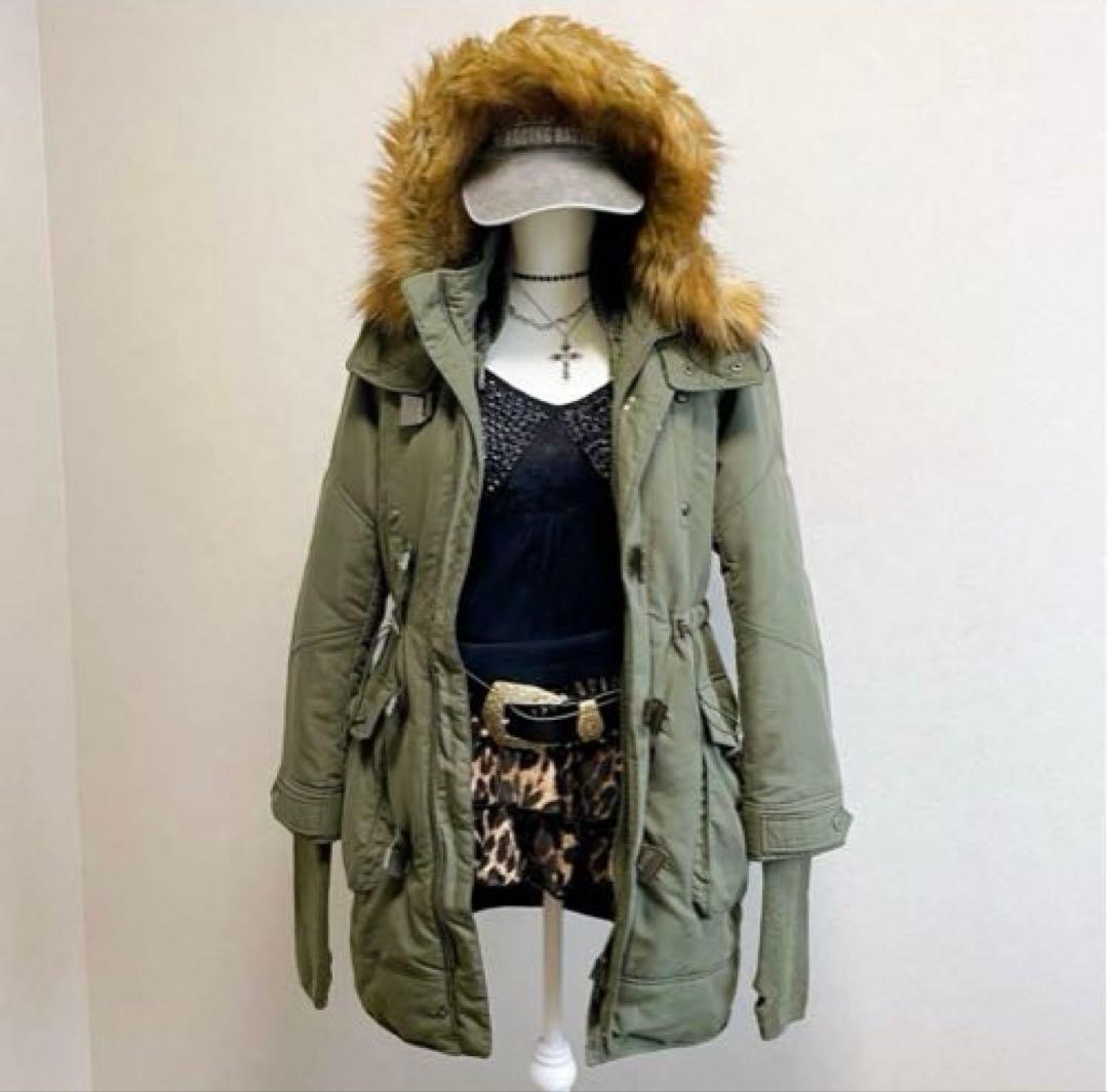 平成ギャル y2k ファー付き ミニタリー モッズコート フェアリー
