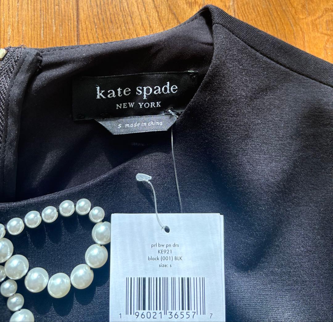 ★新品&激安 ケイトスペードニューヨークパールリボン７部袖黒ワンピースサイズS★