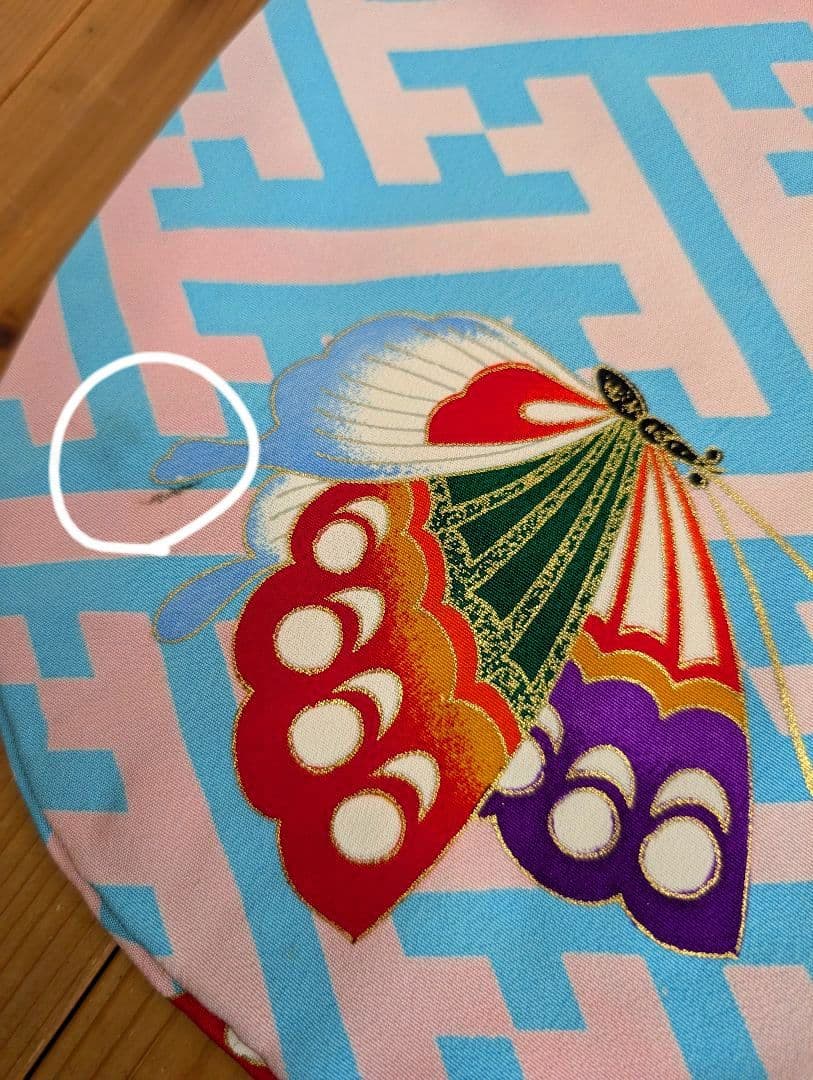 【専用】七五三　アンティーク着物　桜ピンク地水色紗綾柄/セミアンティーク産着被布