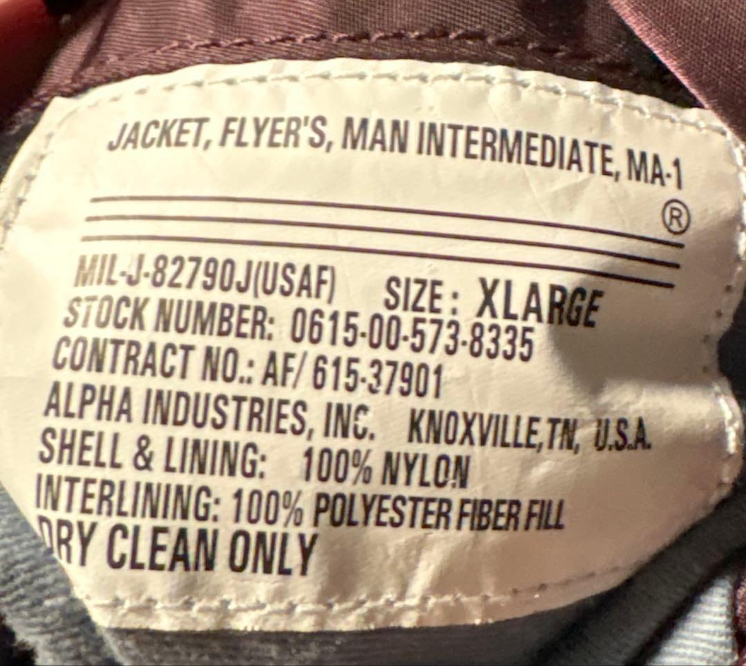 希少カラー　alpha ma-1 flight jacket パープル　紫　XL