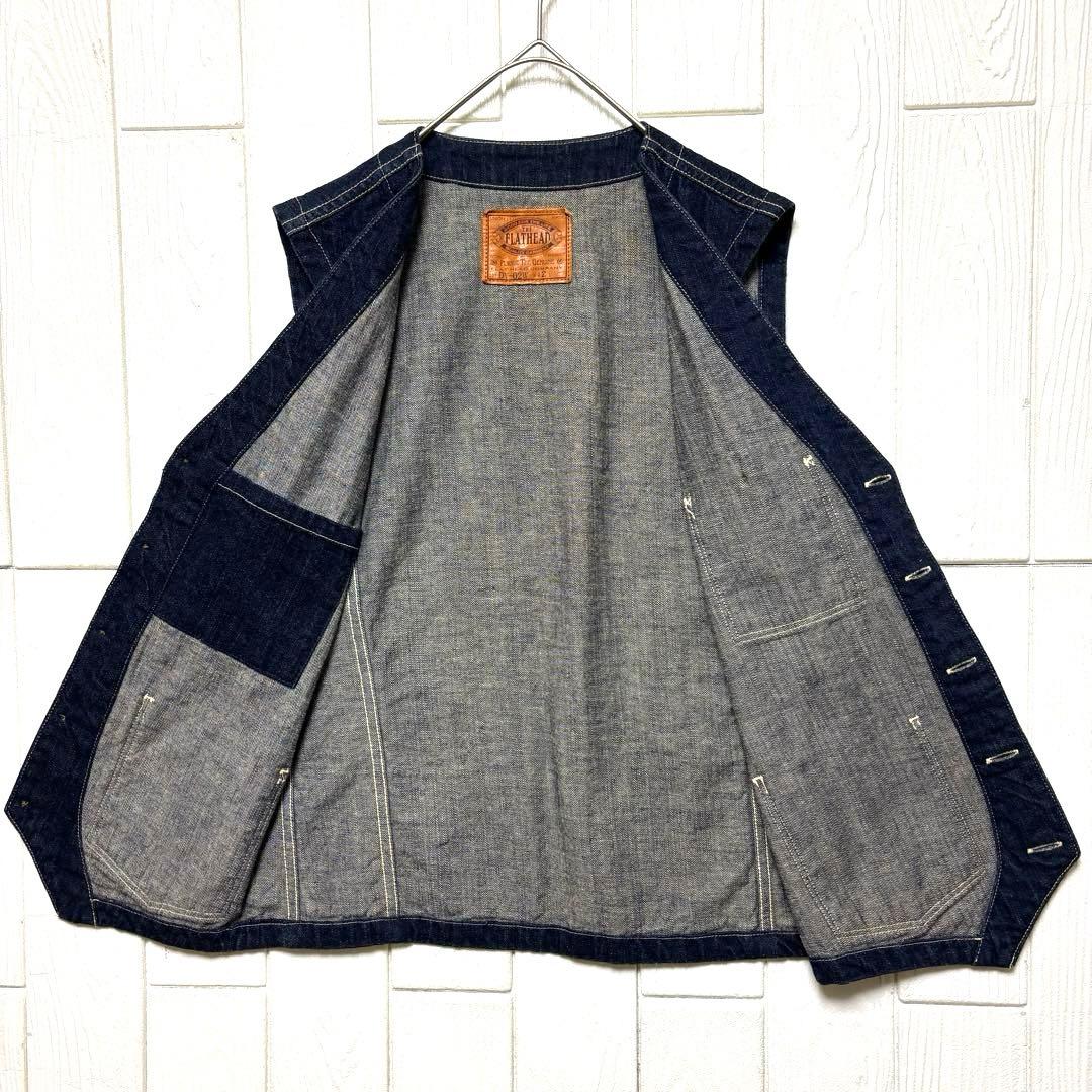 美品 THE FLATHEAD フラットヘッド 濃紺 デニム　ワークベスト XL