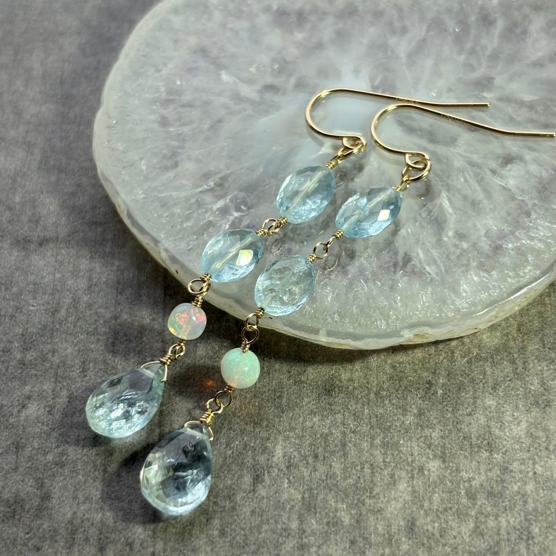 アクアマリン＆プレシャスオパール✴︎14kgfアクセサリー3点