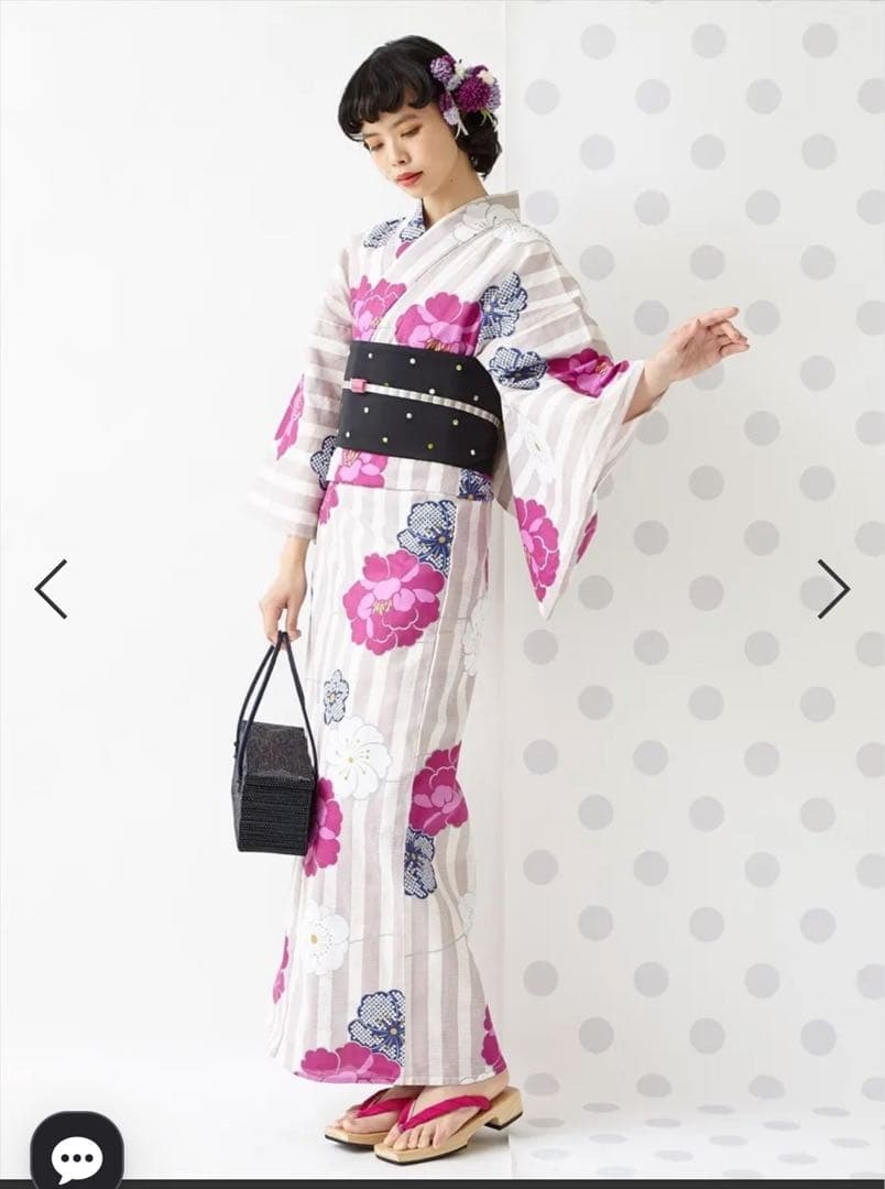 新品未使用 ふりふ 浴衣単品「ストライプぼたん」