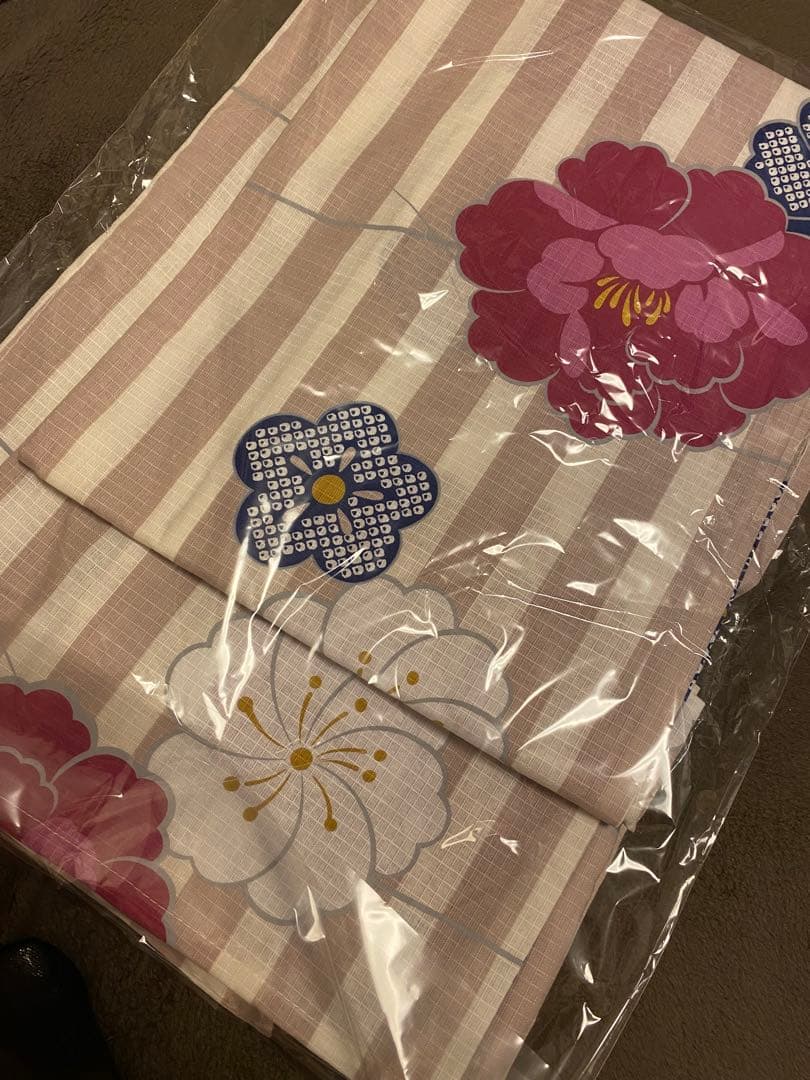 新品未使用 ふりふ 浴衣単品「ストライプぼたん」