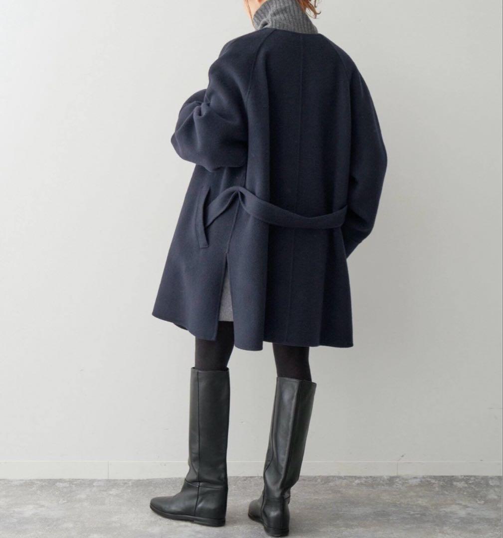 2024AW】Spick & Span 110sリバーポンチョ風コート 紺