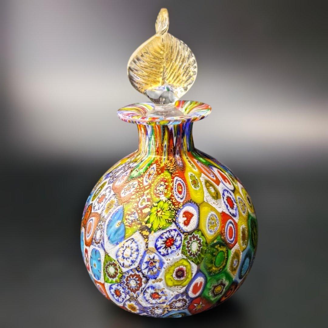 ムラーノ ミルフィオリ アート イタリア製の手吹きガラス 香水瓶 ゴールド箔