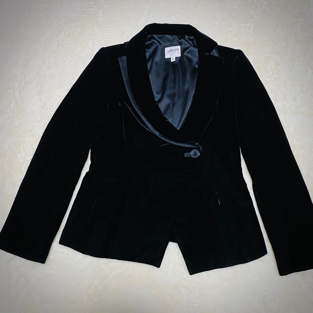 アルマーニ コレツィオーニ【最高級ベロア】セットアップ スーツ ブラック 光沢