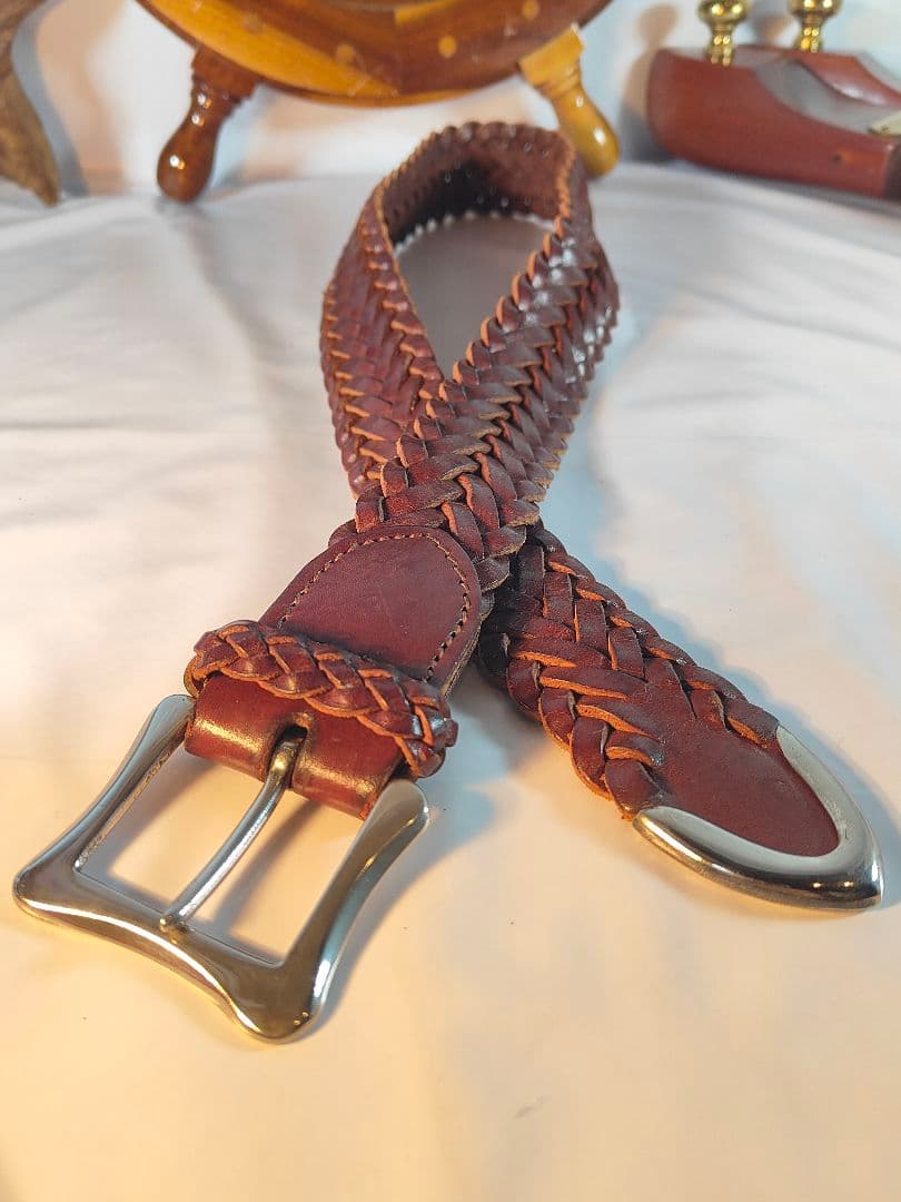 【美品】J&M DAVIDSON　英国製　チップエンドメッシュベルト　本革正規品