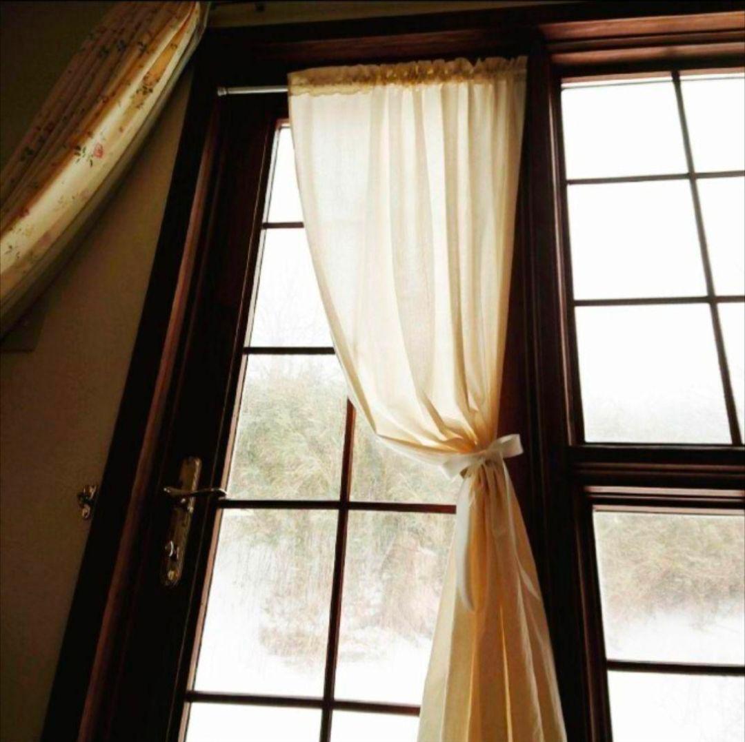 もこもこ様専用♪ナチュラルコットン♪フリル片開きカフェカーテン