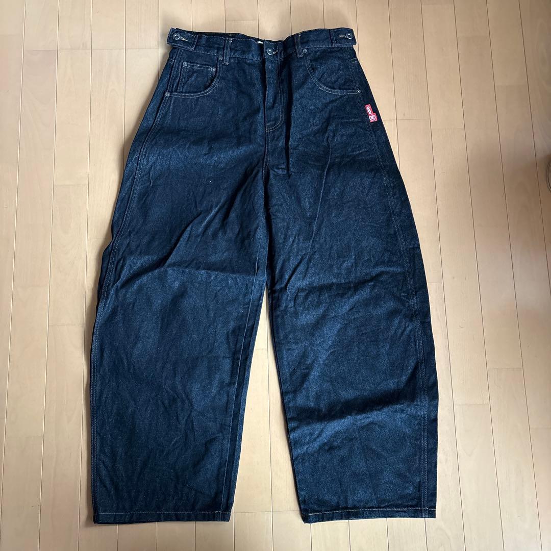 90s 骨プリント ダークブルーデニムパンツ