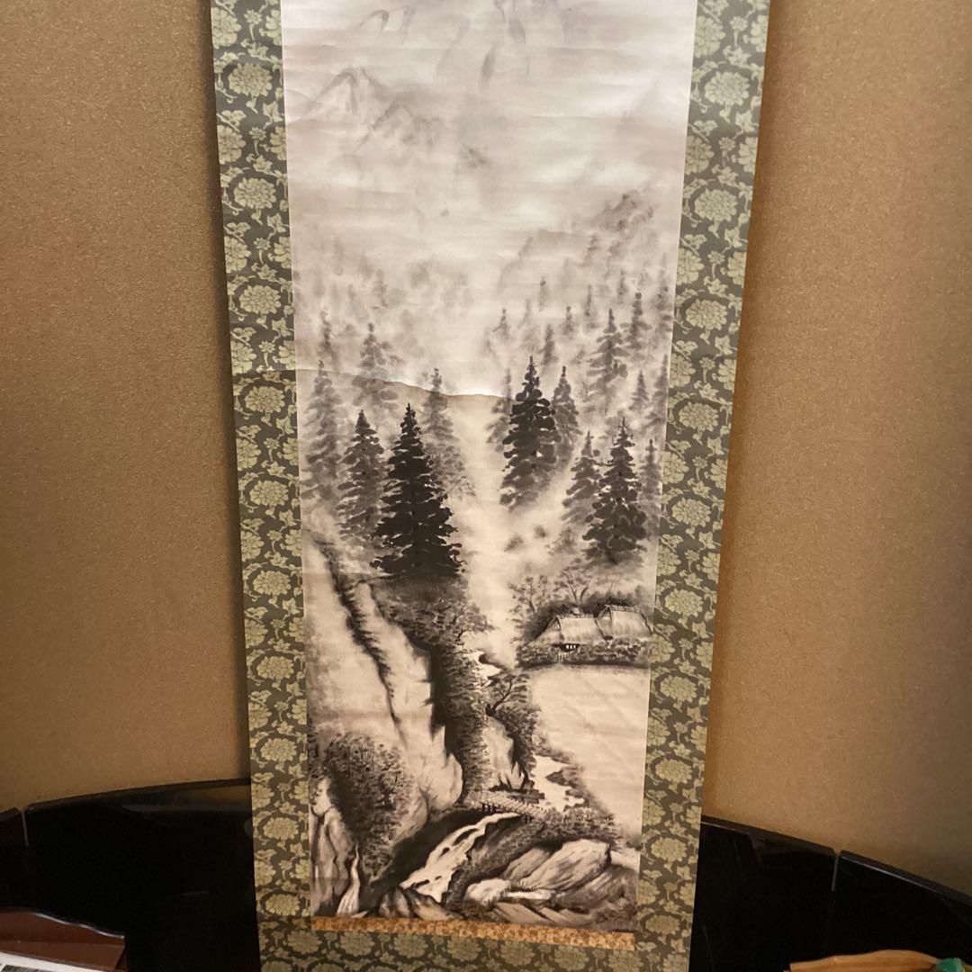 川合玉堂 破墨山水図 【山村風景図】肉筆画 紙本掛軸 落款有 模写 NO33