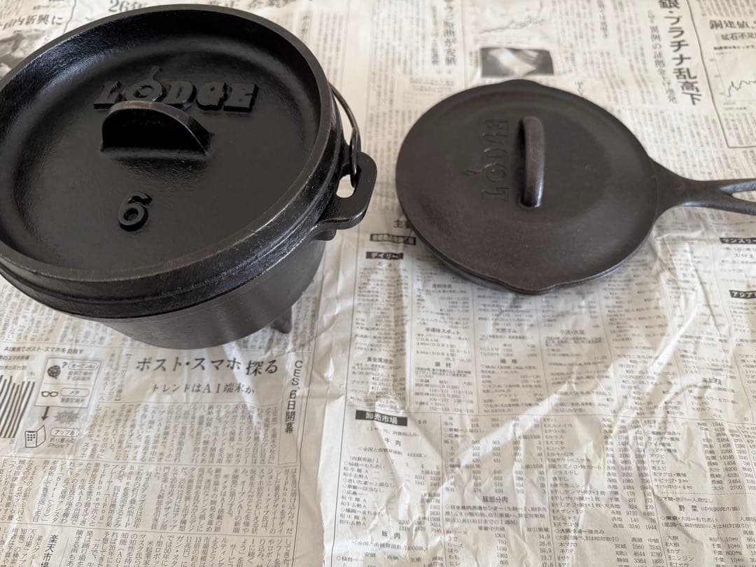 Lodge ロッジ鋳鉄6インチダッチオーブン 、6インチスキレット、底網セット