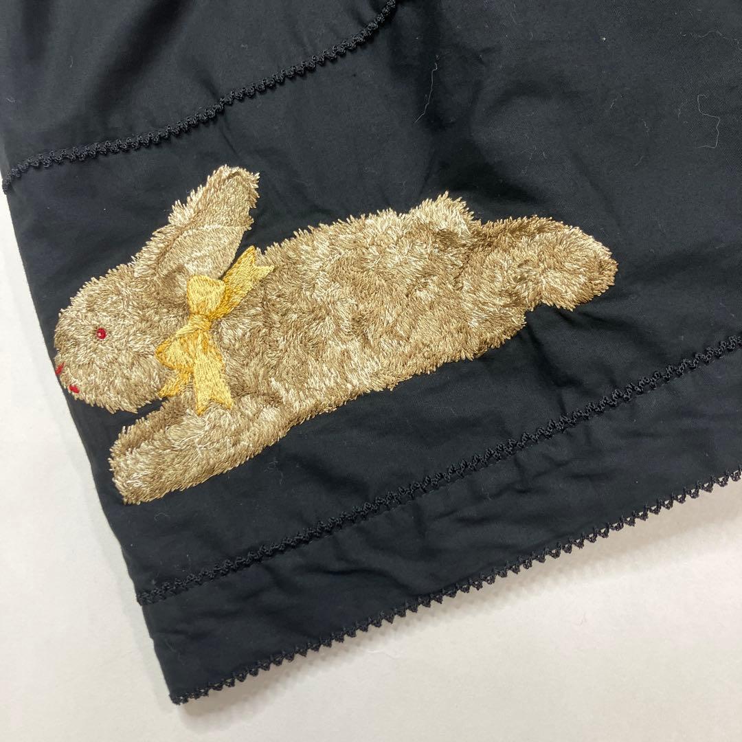 ワンダフルワールド 黒 うさちゃん刺繍 綿ブロードスカート