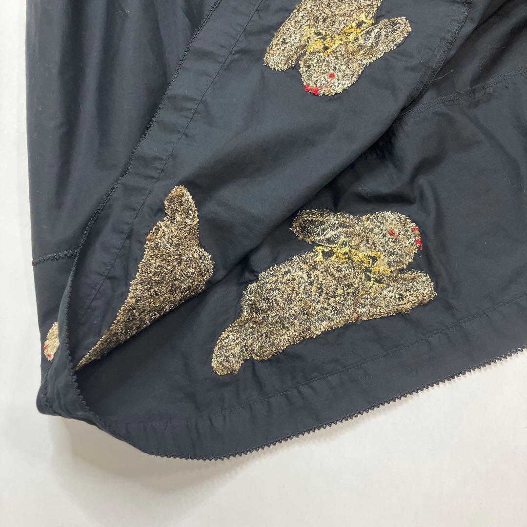 ワンダフルワールド 黒 うさちゃん刺繍 綿ブロードスカート