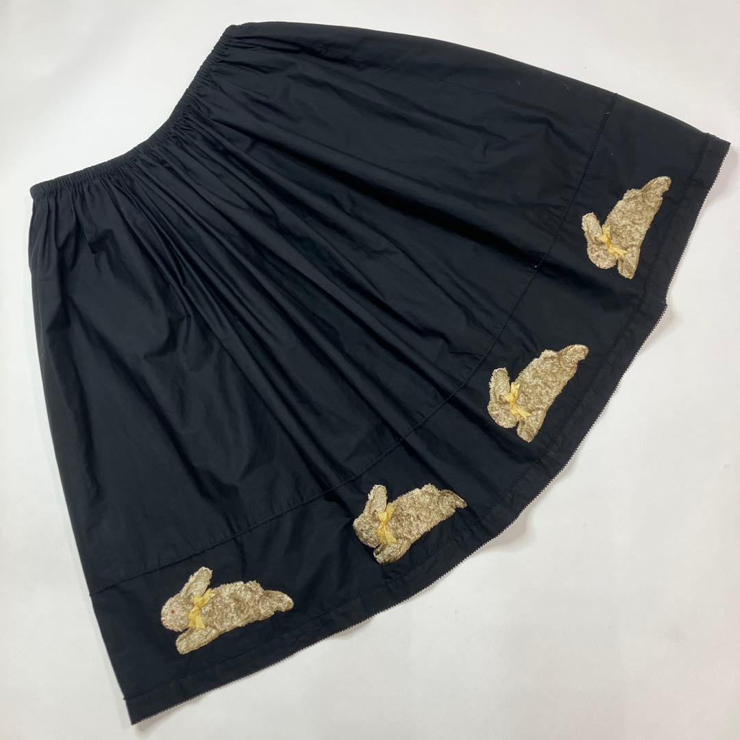 ワンダフルワールド 黒 うさちゃん刺繍 綿ブロードスカート