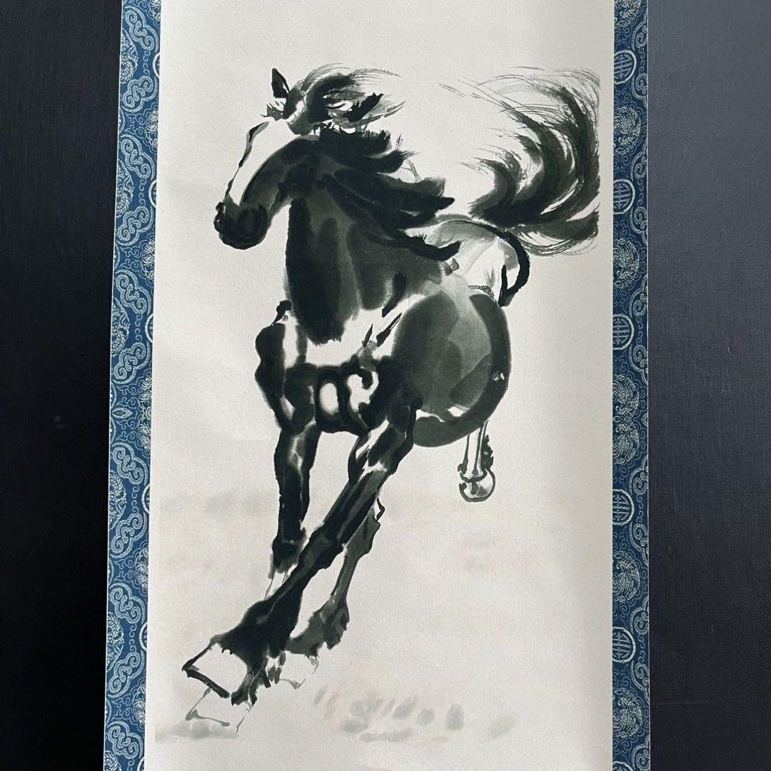 【特価】徐悲鴻 四条屏「駿馬図」掛軸セット　名家字画・装飾画