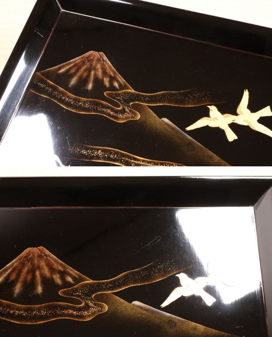 一富士二鷹三茄子 金蒔絵 黒塗四方膳 足付 五客