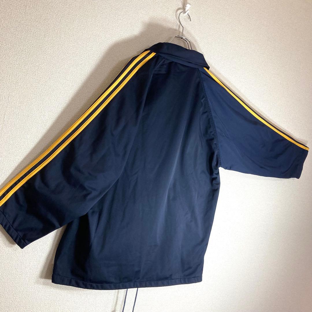adidas ネイビー ジップアップ　トラックジャケット　刺繡ロゴ　3本ライン