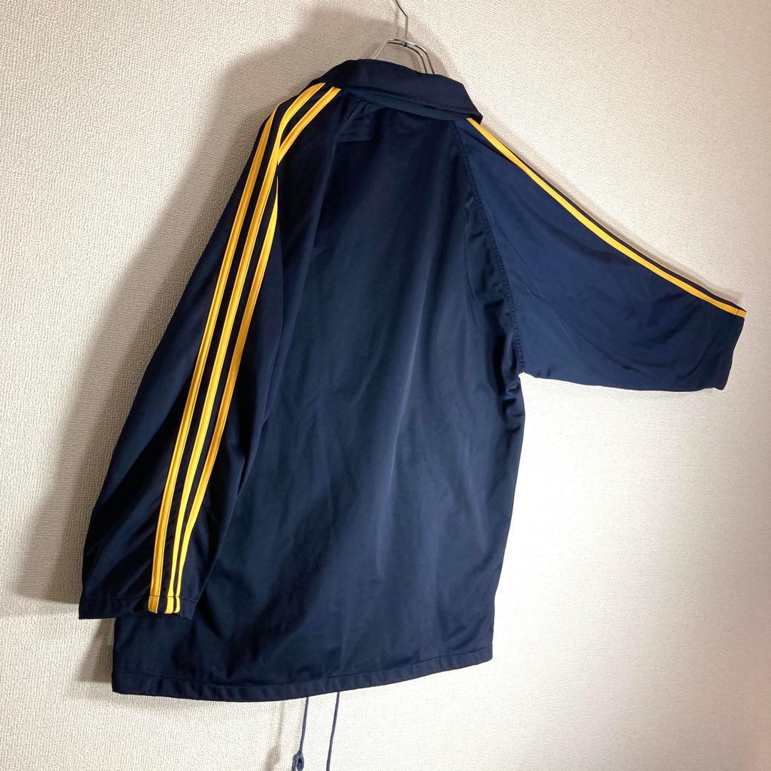 adidas ネイビー ジップアップ　トラックジャケット　刺繡ロゴ　3本ライン