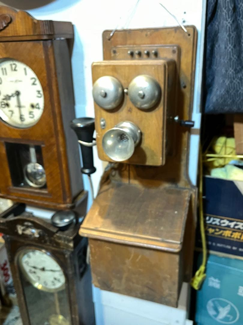 アンティーク電話機、レトロ電話機、手回し電話機、昭和初期手回し電話機、木製電話機