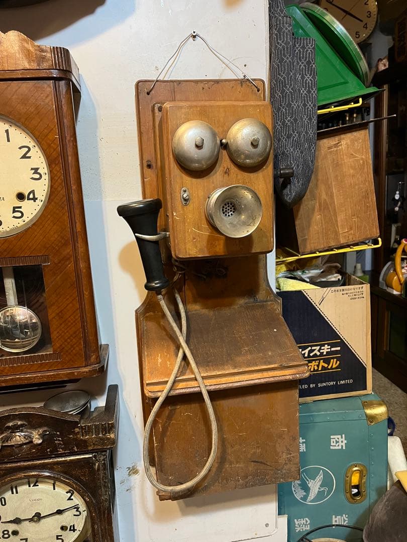アンティーク電話機、レトロ電話機、手回し電話機、昭和初期手回し電話機、木製電話機