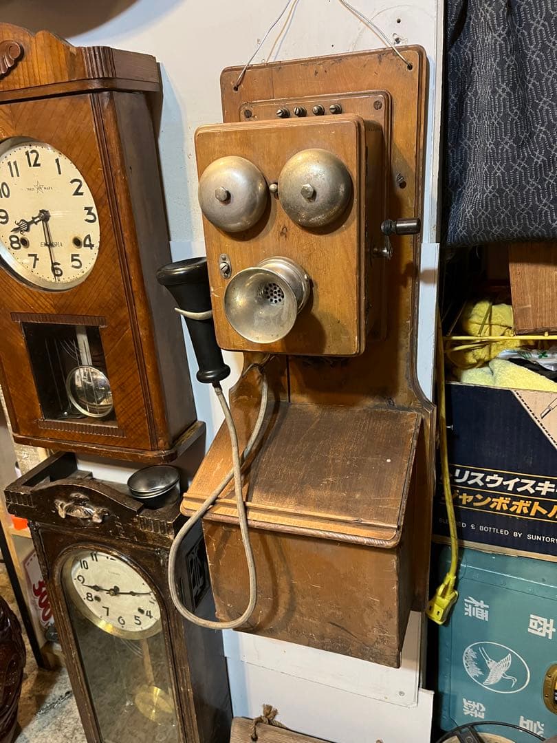 アンティーク電話機、レトロ電話機、手回し電話機、昭和初期手回し電話機、木製電話機