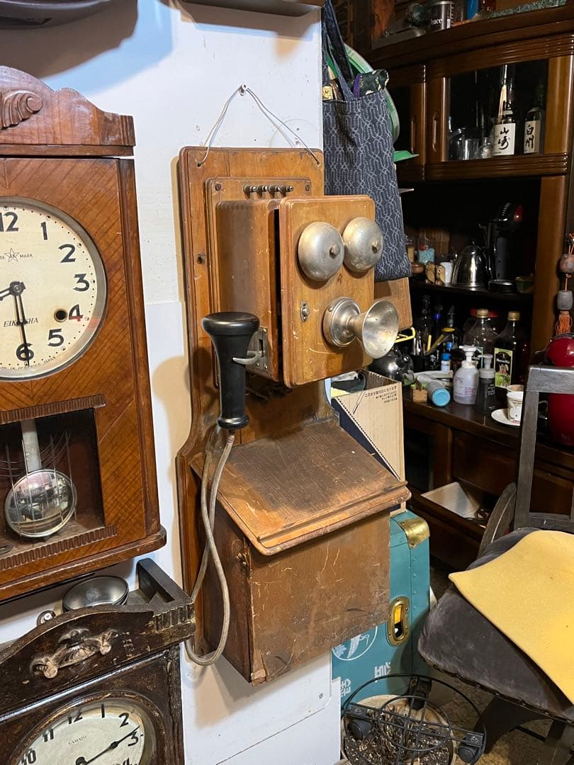 アンティーク電話機、レトロ電話機、手回し電話機、昭和初期手回し電話機、木製電話機