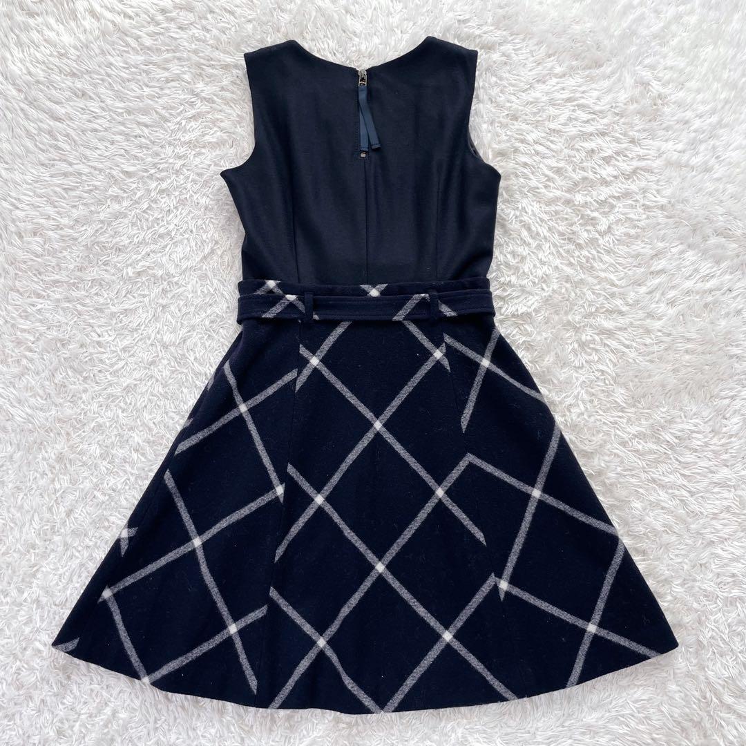 バーバリーブルーレーベル ウエストベルト ワンピース チェック ロゴ刻印ボタン