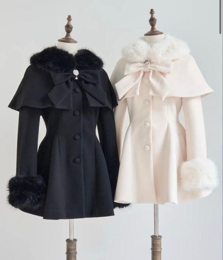 NoGenki ケープファーフレアコート ホワイト