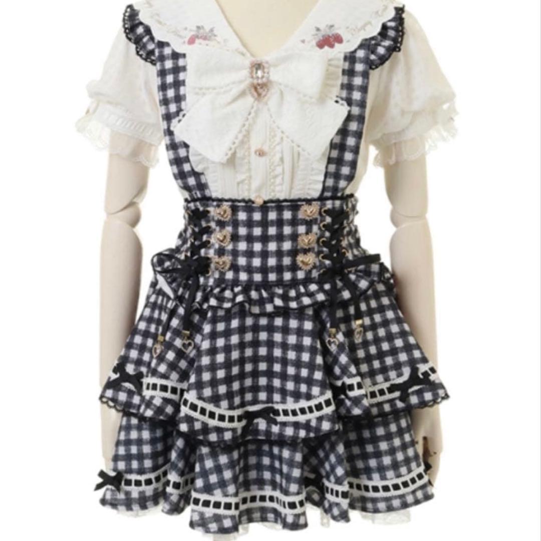 LIZLISA はしごリボンギンガムチェックティアードスカパン ブラック