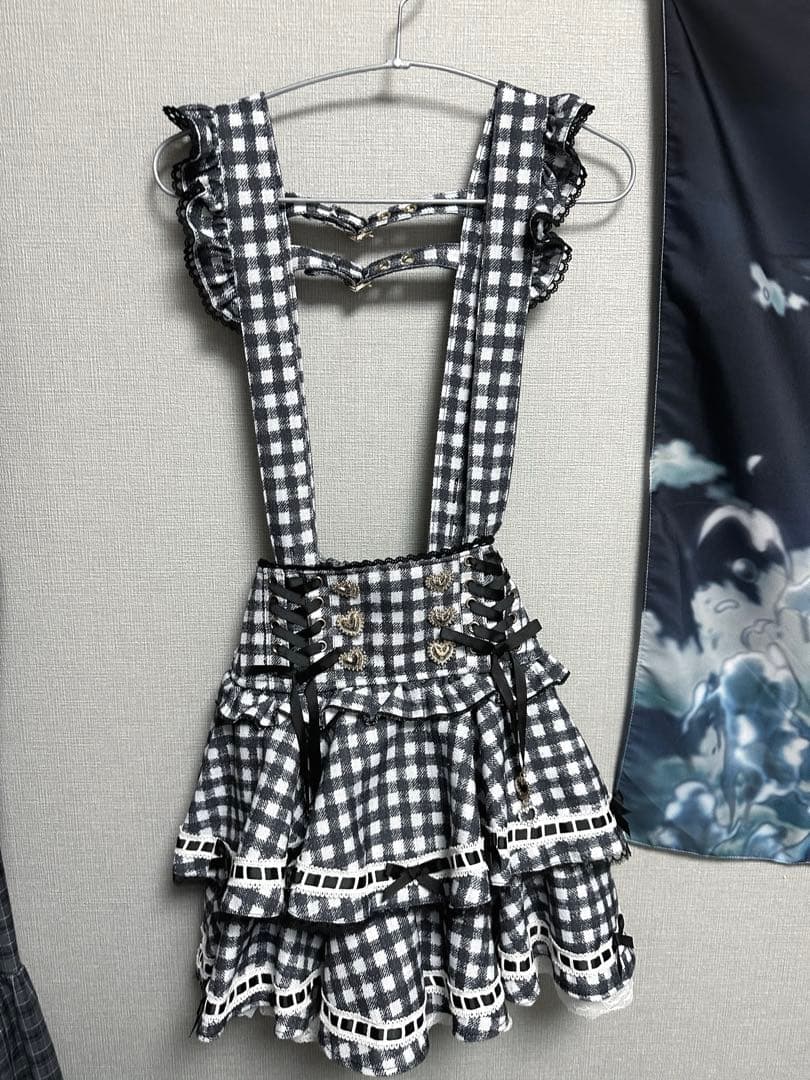 LIZLISA はしごリボンギンガムチェックティアードスカパン ブラック