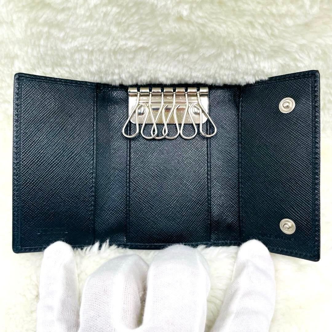 極美品 PRADA 6連 キーケース 三角ロゴ サフィアーノ ブラック 付属品